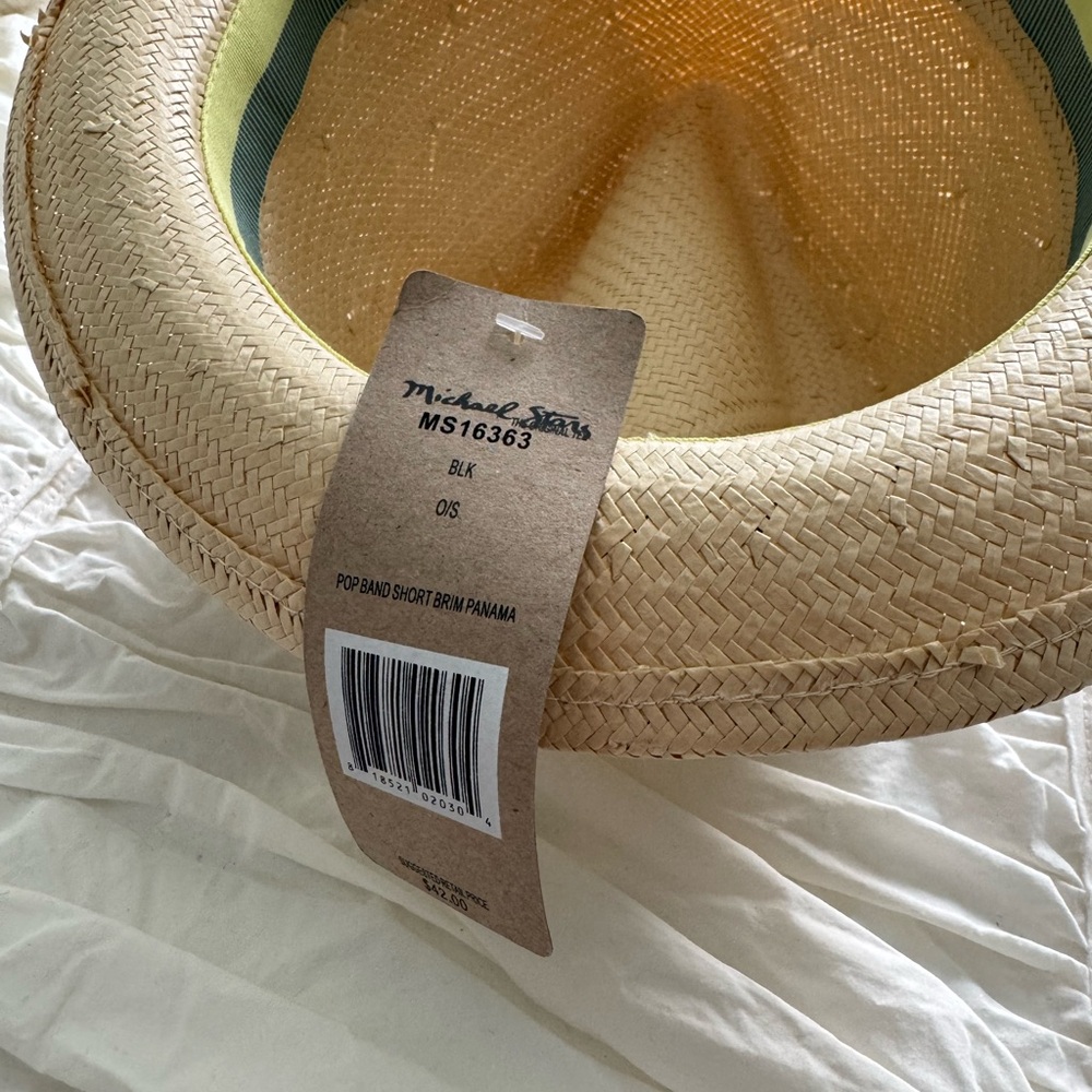 Michael Stars Natural Straw Fedora with Black Band - Picture 3 of 3